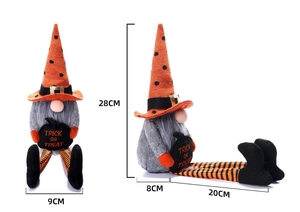 Detailed size chart of Halloween gnome with Trick or Treat bag and striped legs