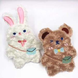 Trousse scolaire en peluche ours et lapin à grande capacité avec broderie fine