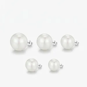 Elegant Round White Crystal Artificial Pearl Stud Earrings With 925 Sterling Silver Earring Post Minimalist French Style For Women