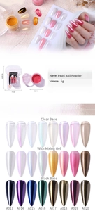 Macro detail showing pearlescent nail powder effects on black and transparent bases