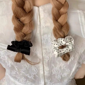 Eleganti elastici per capelli in tessuto con fiocco, nero e a pois, per acconciature