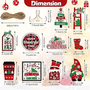 Size specifications for Christmas tiered tray decor set featuring gnome and wooden signs