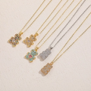 Sparkling bear pendant necklaces with multi-color cubic zirconia and heart detail
