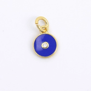 Blue enamel round evil eye charm pendant with gold plating and zircon for jewelry DIY