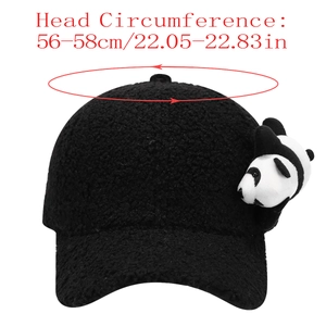 Fuzzy lamb wool baseball cap with cute 3D panda decor, fits head size 56-58cm