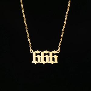 Collier en acier inoxydable doré avec pendentif numéro d'ange 666 de style gothique unisexe