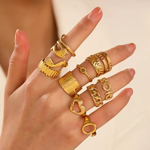 Women Stainless Steel Rings 18K Gold Plated Adjustable Open Geometric Heart Snake Hug Band Fashion Jewelry Gift