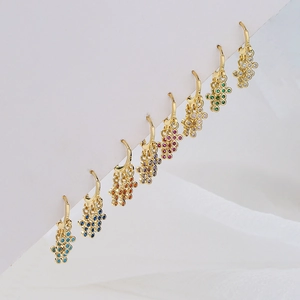 Women Drop Hoop Earrings Copper 18K Gold Plated Micro Pave Colorful Zircon Grape Cluster Dangle Elegant Jewelry Gift