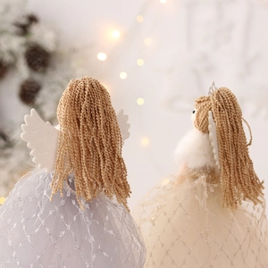 Christmas angel tree topper dolls with sparkling mesh skirts and golden hair wings