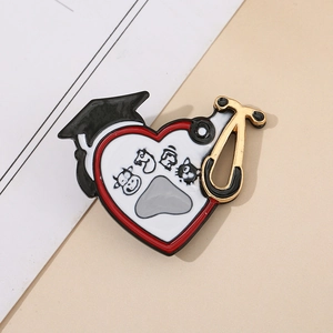 Veterinary doctor graduation heart brooch with gold stethoscope and mortarboard