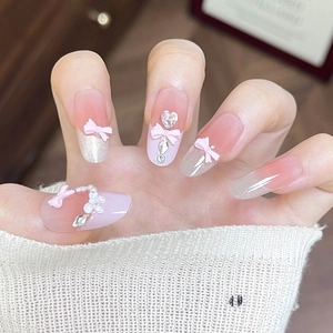 Handgefertigt Ohrstecker Farbverlauf Katzenauge Glitzer Strass Schleife Perle Dekorative Falsche Nägel Für Damen Salon Maniküre
