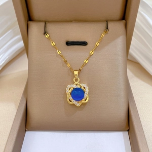 Temperature Sensitive Color Changing Heart Pendant Necklace Stainless Steel Chain Copper Zirconia Hollow Elegant Clavicle Chain