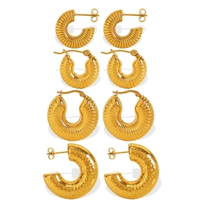 Set of 4 pairs of 18K gold plated chunky hoop earrings with textured finishes