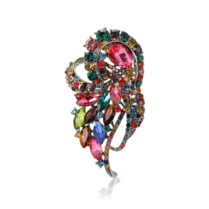 Elegant crystal brooch with colorful pear-cut glass stones on a polished alloy setting