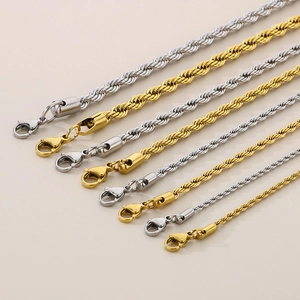 Classic 18K gold and silver stainless steel rope chain bracelets in various thicknesses