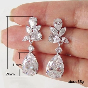 Elegant 29mm pear shaped drop earrings with clear cubic zirconia for wedding occasions