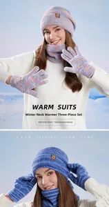 Winter knitted set with touchscreen gloves and neck warmer in rainbow yarn