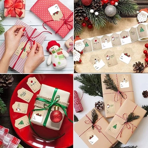 Christmas kraft paper gift labels with snowman and Santa patterns for holiday packaging