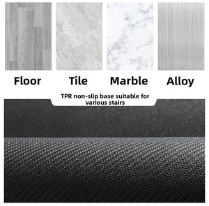 Detail of TPR non-slip backing with black grid texture for various stair surfaces