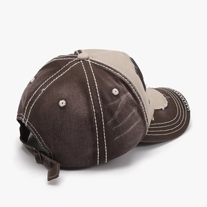 Vintage brown and beige baseball cap with 3D embroidery and adjustable strap