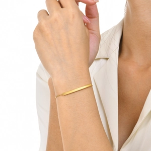 Minimalist Stainless Steel Curved Bar Bracelet For Women Adjustable Snake Chain IP Gold Plated Geometric Fashion Jewelry Accessory Gift