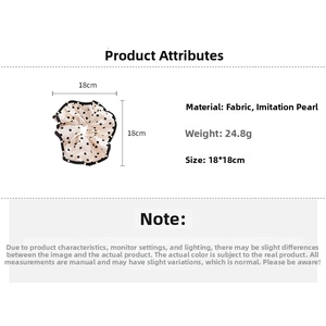 Detailed size specifications for polka dot fabric scrunchie with faux pearl edges