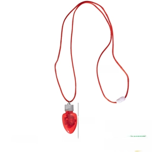 Detail showing dimensions of the glowing red bulb pendant necklace with cord measurements