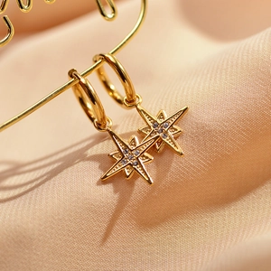 Elegant gold hoop earrings with sparkling micro-paved star pendants for women fashion