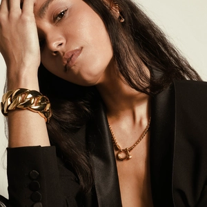 Chic 18k gold plated stainless steel jewelry set with bold link chain and lobster clasp