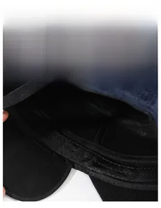 Macro detail of breathable widened sweatband inside a winter thermal flat top hat