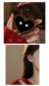 Detail showing S999 sterling silver snowflake earrings with sparkling zircon on a model