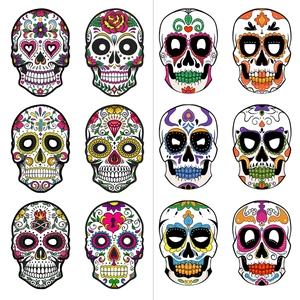 Detailed collection of twelve colorful Mexican Day of the Dead sugar skull face mask designs