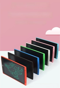 Detailed display of 8.5-inch LCD writing tablets in seven vibrant colors for kids