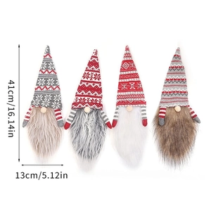Detailed knit texture and dimensions for assorted bearded gnome wine bottle covers