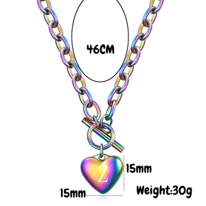 Rainbow stainless steel heart necklace with letter Z and OT buckle size specifications
