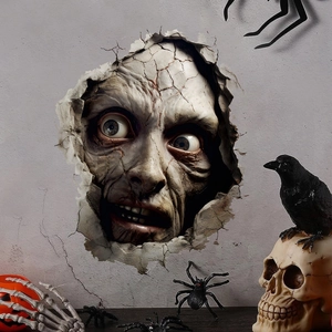 Halloween Wandtattoo mit realistischem 3D-Zombie-Gesicht und gruseligen Augen-Effekt