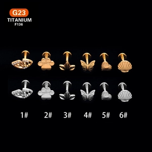 G23 Titanium Internally Threaded Labret Studs Cubic Zirconia Butterfly Heart Shell Ear Cartilage Piercing Jewelry