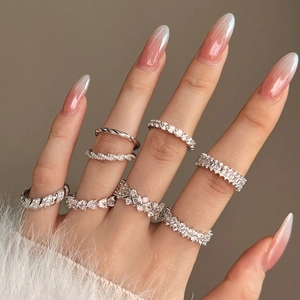 S925 sterling silver ring set with zircon heart and geometric stackable designs