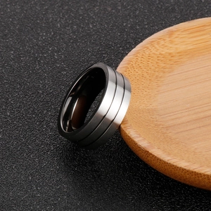 Matte silver brushed titanium ring for men with black interior and double beveled edges