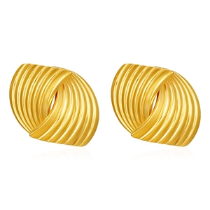 Modern gold-plated stainless steel spiral earrings with unique vertical pleated texture