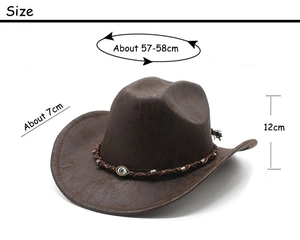 Dimensioni dettagliate cappello cowboy marrone con decorazione in rilievo Evil Eye