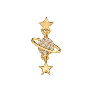 Gold celestial earrings with cubic zirconia planet and stars for stylish ear piercings