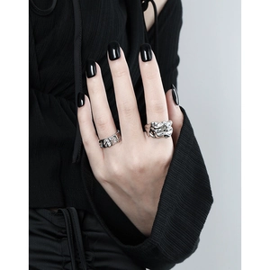 Minimalist S925 sterling silver rings with irregular geometric texture and molten design