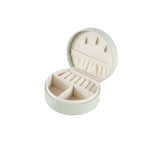 Portable mint green leather jewelry organizer for travel rings and earrings storage