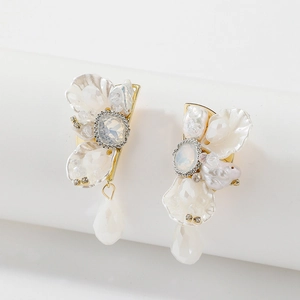 Vintage Flower Drop Earrings With Alloy Crystal Rhinestone Artificial Pearl And 925 Sterling Silver Earring Post Elegant Women