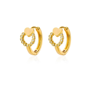 18K gold plated heart hoop earrings with cubic zirconia stones for a luxury fashion look
