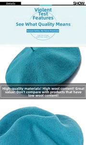 Close-up of thick teal wool knit fabric showing soft texture of the beret hat
