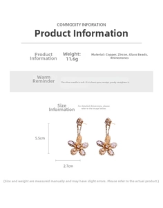 Detailed view of luxury flower earrings with pearls and zircons showing size dimensions