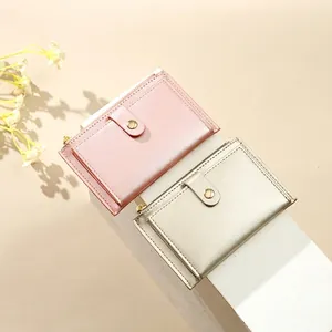 Piccoli portafogli minimalisti rosa e oro con cerniera e chiusura a scatto rapido