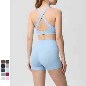 Reggiseno Yoga E Pantaloncini Vita Alta Schiena Scoperta Top Sportivo Nylon Spandex Traspirante Fitness Donna